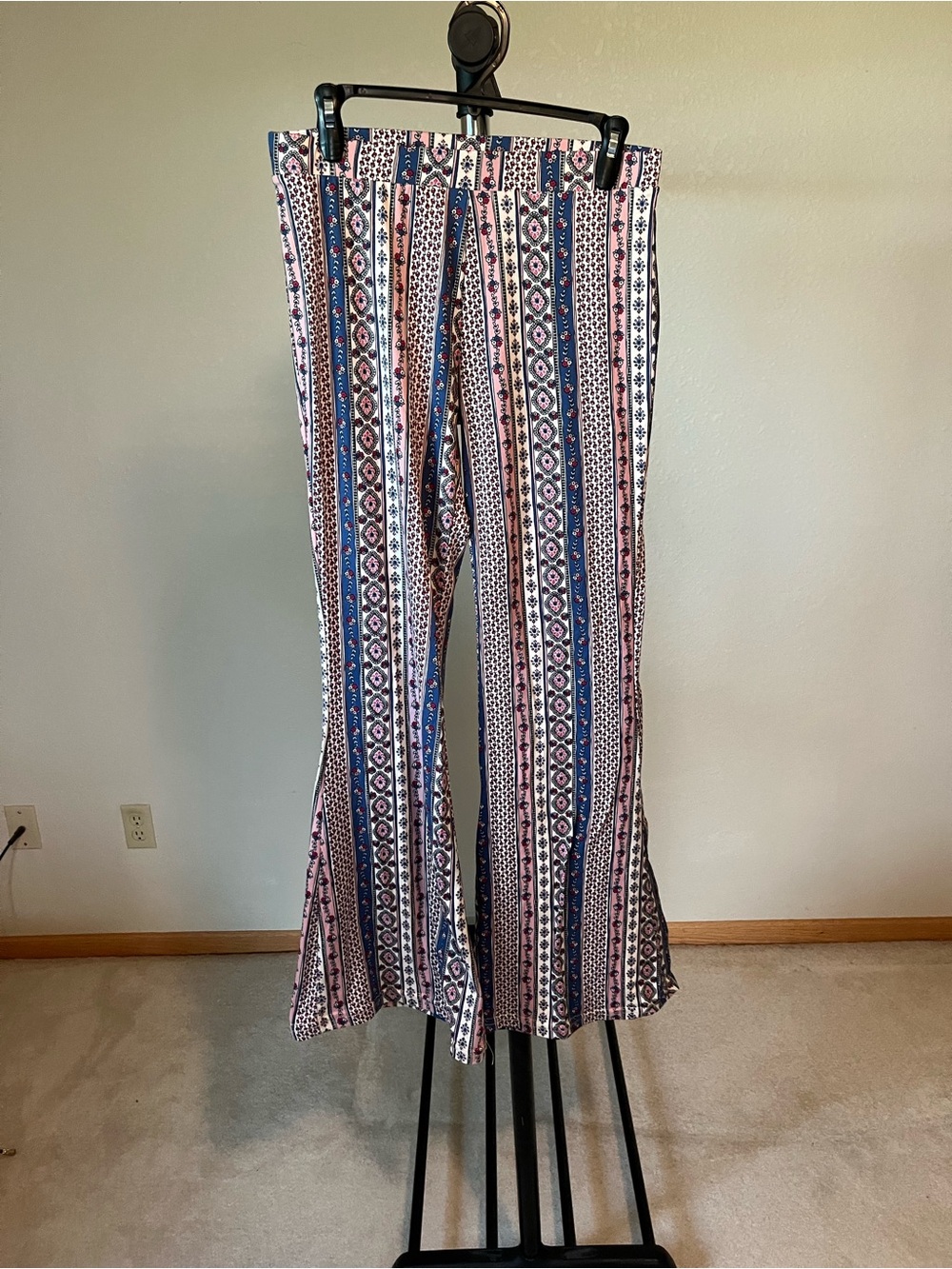 Boho Striped Wide-Leg Pants in Pink & Blue